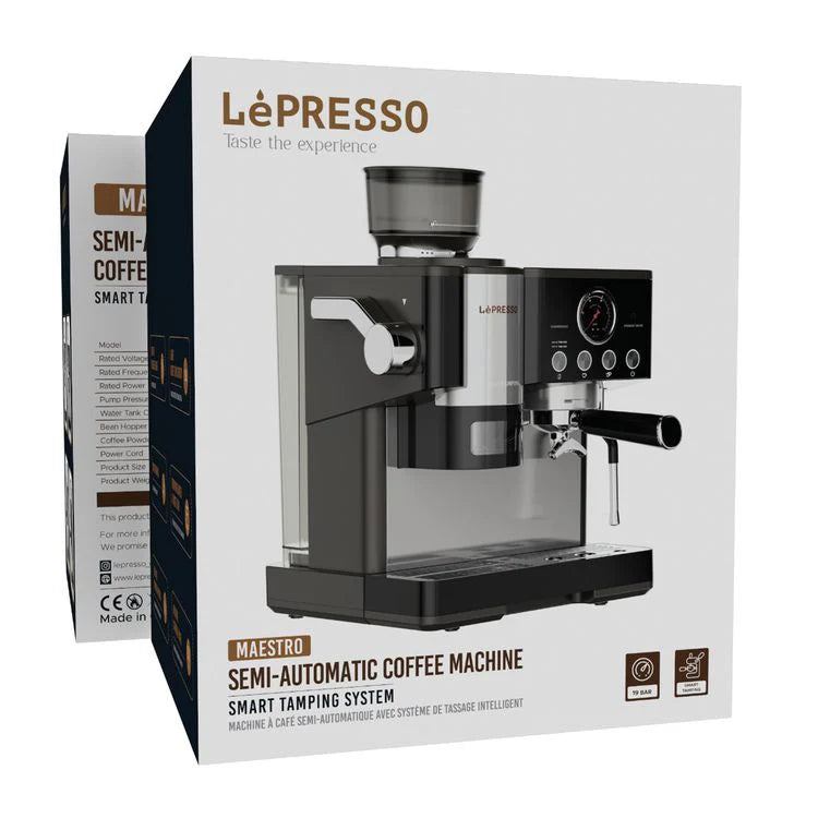 ماكينة قهوة مايسترو نصف أوتوماتيكية لصنع اسبريسو مع مطحنة مدمجة من Lepresso