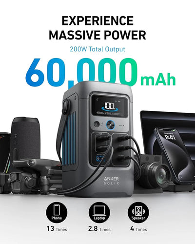 بطارية رحلات بسعة 60000 مل أمبير وسرعة شحن فائقة للطوارئ والسفر والتخييم من Anker