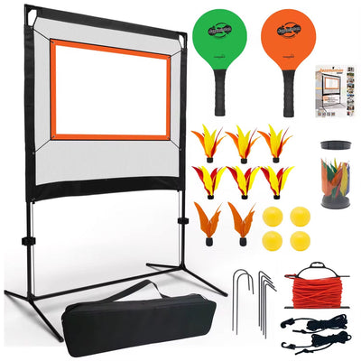 طقم شبكة تدريب الريشة الطائرة للبالغين مع حقيبة تخزين المضارب وكرة بشعار - للاستخدام الداخلي والخارجي