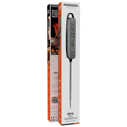 مقياس حرارة رقمي للحوم بشاشة LED مضيئة مقاوم للماء نطاق حرارة من ‎-50°C إلى 300°C من Porodo