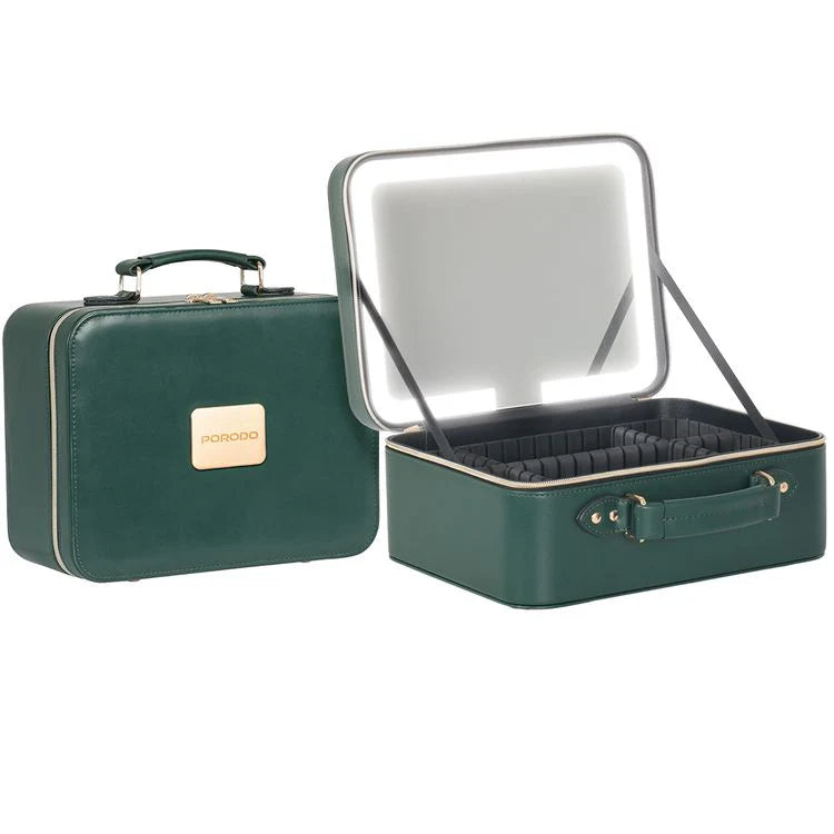 حقيبة مكياج السفر مع مرآة LED قابلة للفصل، 3 أوضاع إضاءة، تصميم عملي وأنيق من Porodo