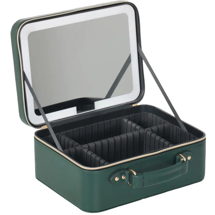 حقيبة مكياج السفر مع مرآة LED قابلة للفصل، 3 أوضاع إضاءة، تصميم عملي وأنيق من Porodo