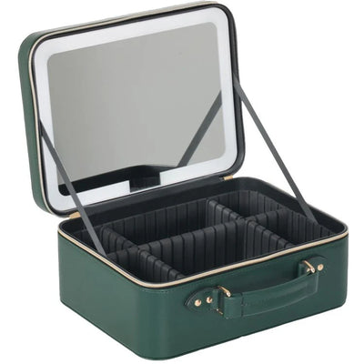 حقيبة مكياج السفر مع مرآة LED قابلة للفصل، 3 أوضاع إضاءة، تصميم عملي وأنيق من Porodo