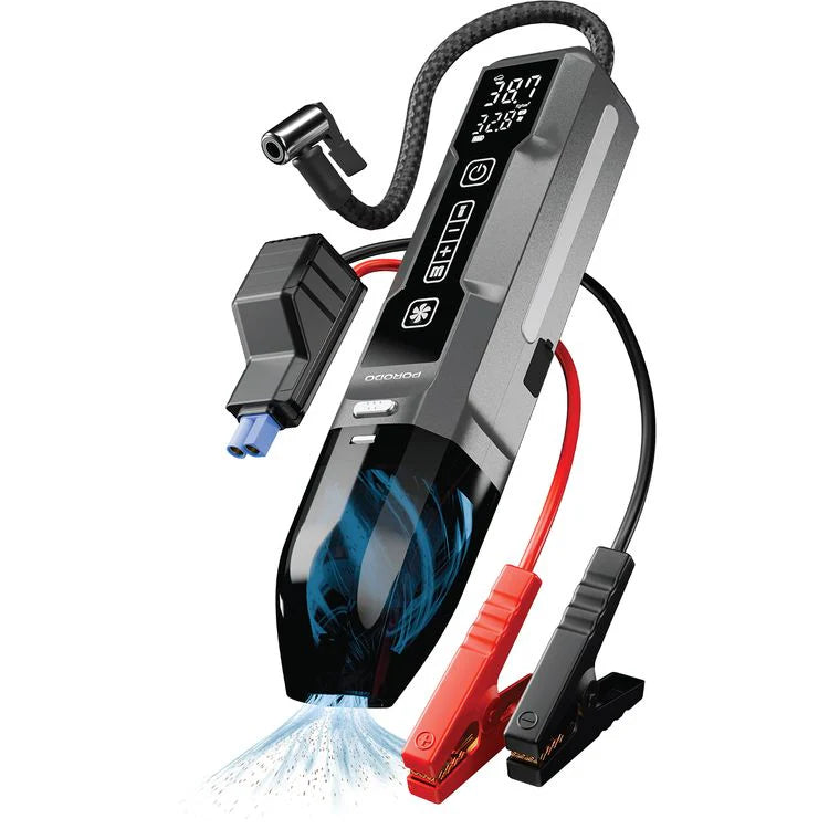 جهاز الطوارئ متعدد الاستخدامات مكنسة للسيارة وجامب استارتر ومنفاخ للعجلات مع اضاءة من Porodo