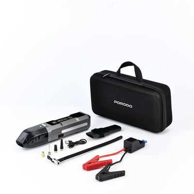 جهاز الطوارئ متعدد الاستخدامات مكنسة للسيارة وجامب استارتر ومنفاخ للعجلات مع اضاءة من Porodo