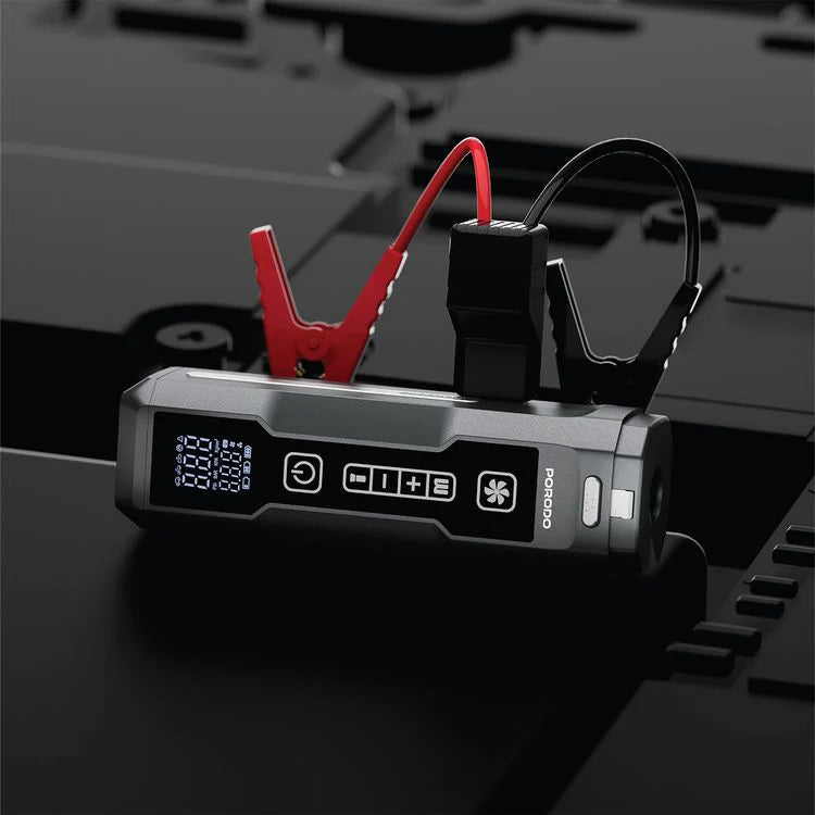 جهاز الطوارئ متعدد الاستخدامات مكنسة للسيارة وجامب استارتر ومنفاخ للعجلات مع اضاءة من Porodo