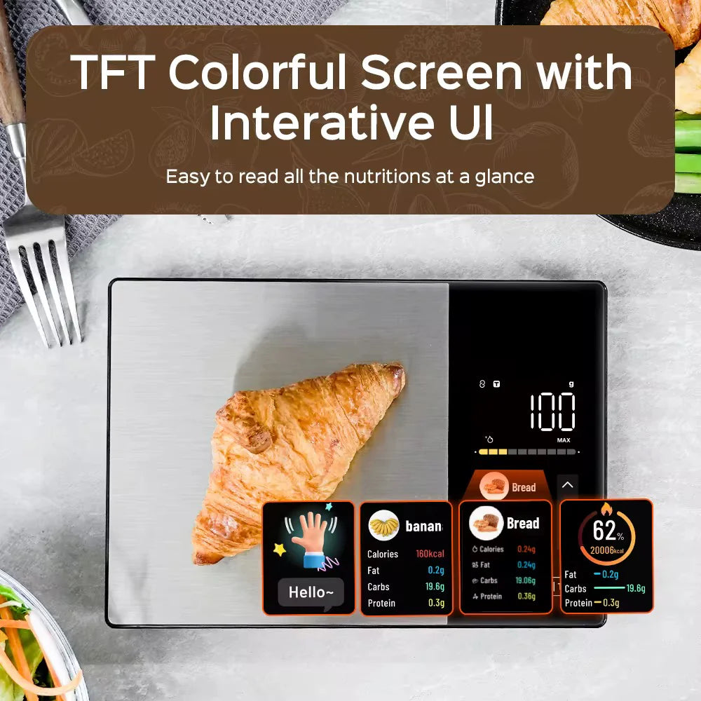 ميزان غذائي ذكي لقياس وزن الطعام وحساب القيم الغذائية