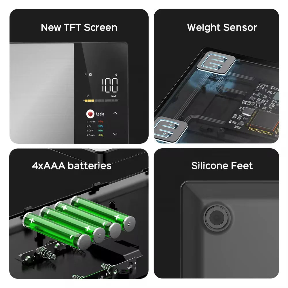 ميزان غذائي ذكي لقياس وزن الطعام وحساب القيم الغذائية