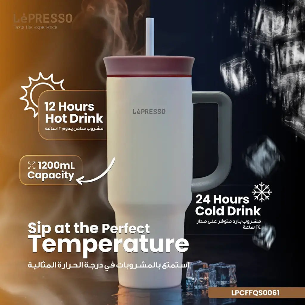 كوب عازل للحرارة بسعة 1200 مل عزل فائق 12 ساعه للمشروبات الساخنة و24 ساعة للباردة من Lepresso