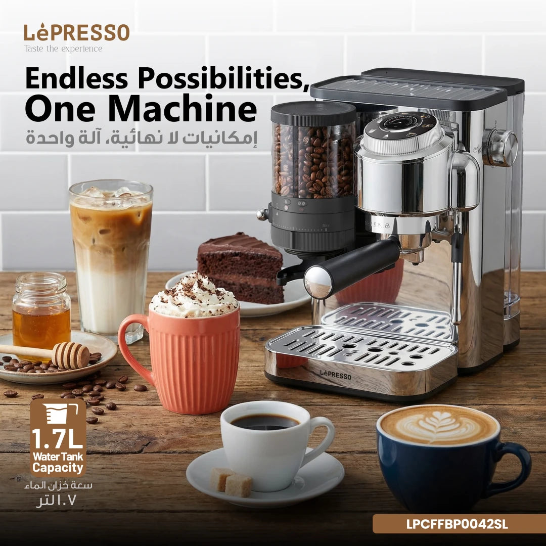 مكينه قهوه ماكينة الإسبريسو مع مطحنة مخروطية وبخار الحليب من Lepresso