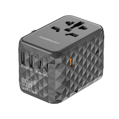 Powerology 65W Multi-Port Universal Travel Adapter (3 Type-C / 2 USB-A)
