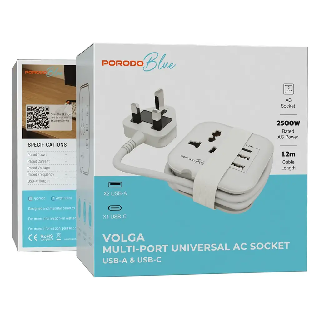محول كهربائي متعدد المنافذ بقوه 2500واط من Porodo
