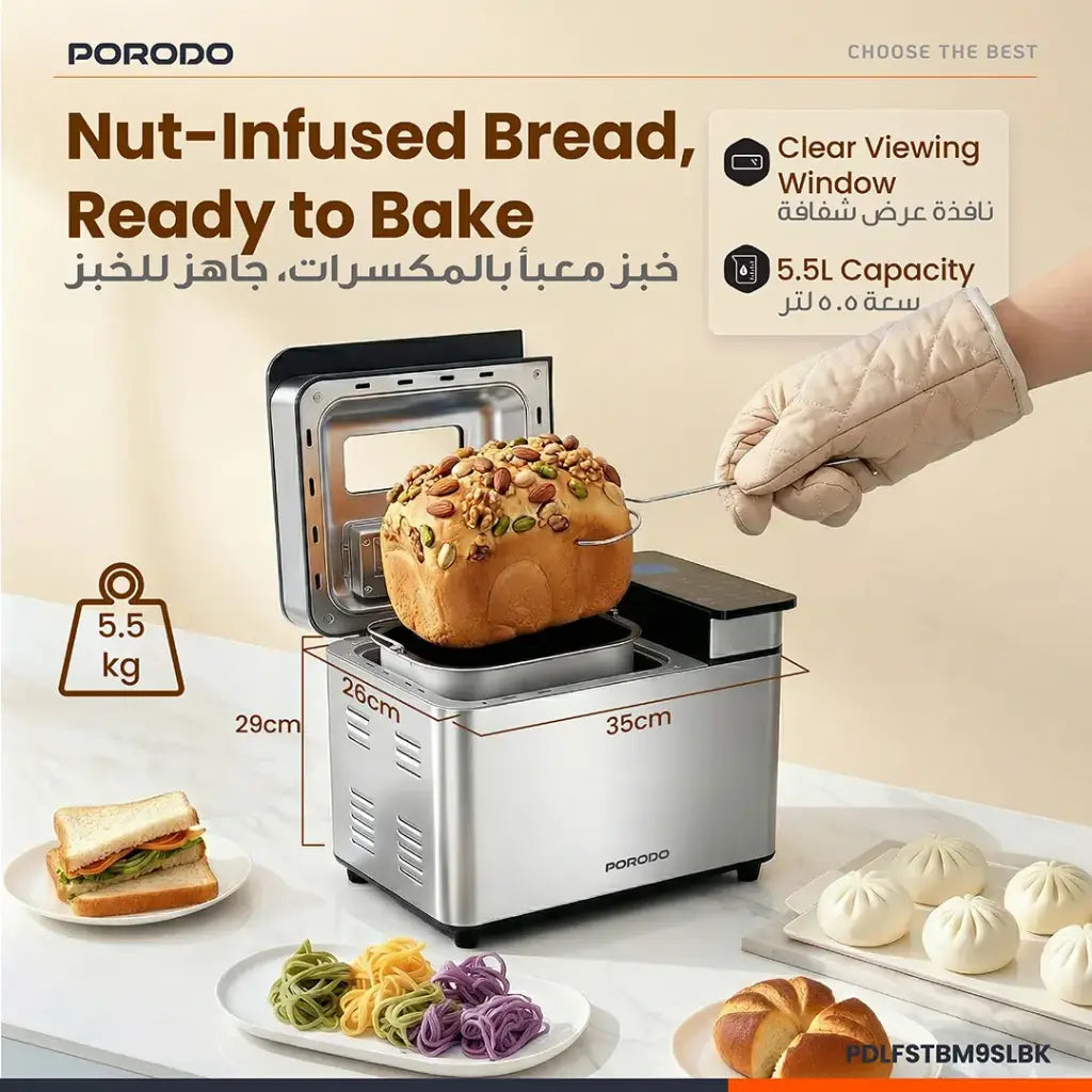 Porodo Lifestyle Khabaz Automatic Bread Maker Stainless Steel 25 Programs