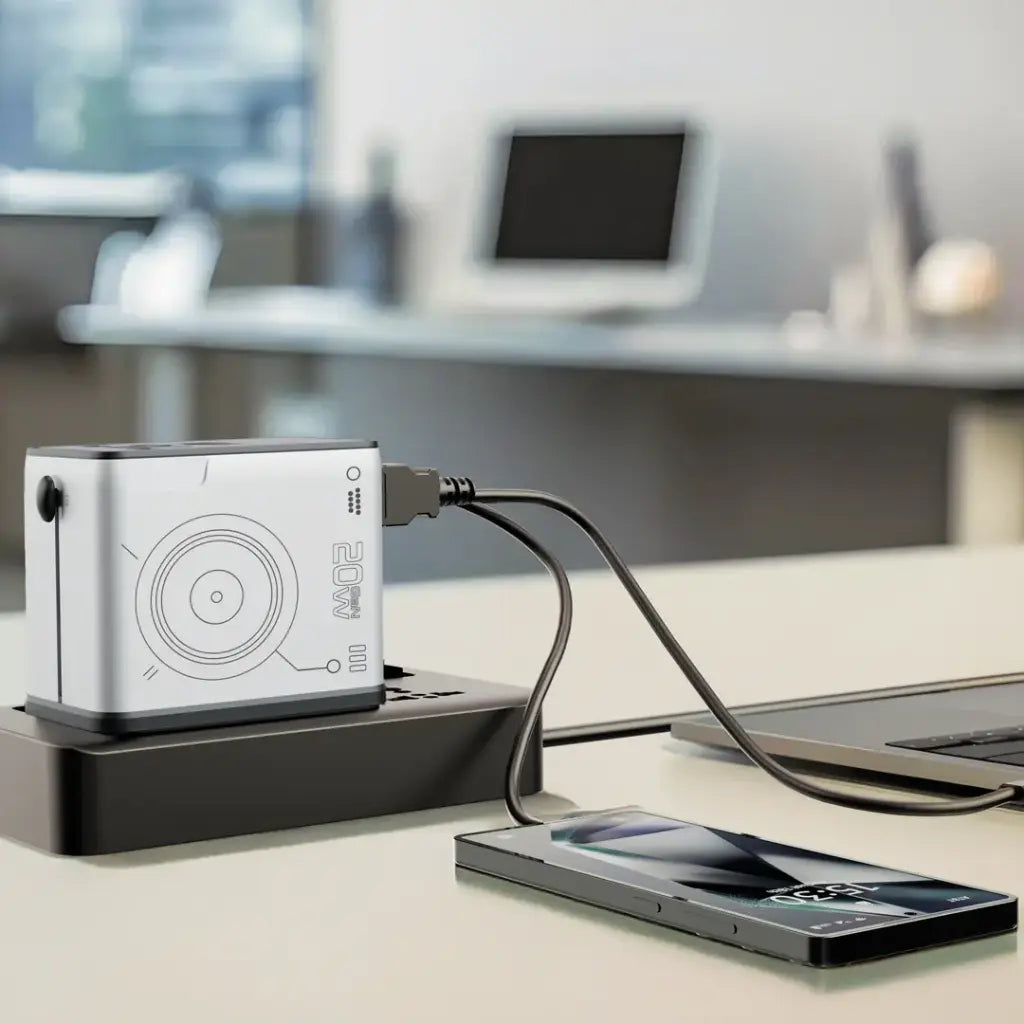 محول سفر عالمي متعدد المنافذ مع USB Type-C، متوافق مع المقابس الأمريكية والأوروبية والصينية من porodo