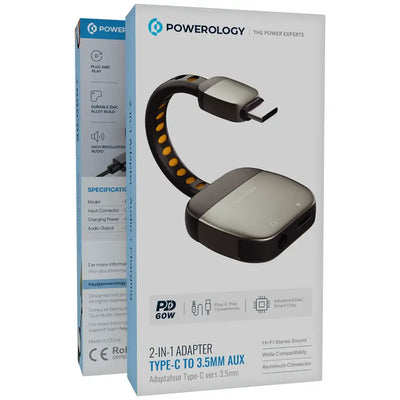 Powerology 2-IN-1 Adapter Type-C to 3.5mm AUX - Gray