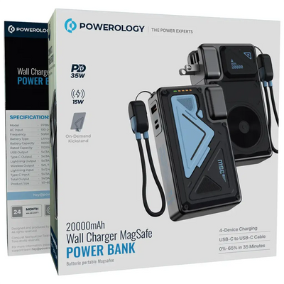 Powerology 20,000mAh Wall Charger and Power Bank with Wireless Charging