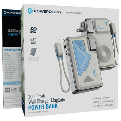 Powerology 20,000mAh Wall Charger and Power Bank with Wireless Charging