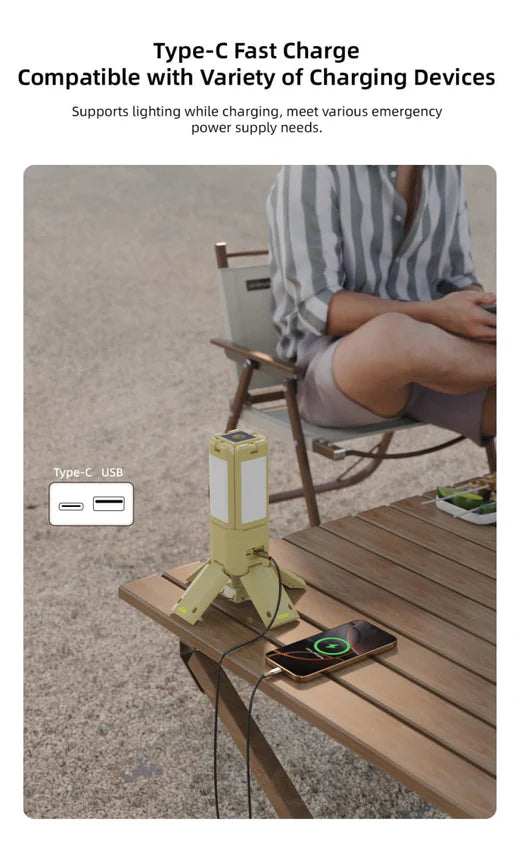 مصباح تخييم قابل لإعادة الشحن محمول مع بطارية 14000 مللي أمبير مع حامل مغناطيسي