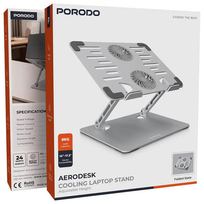 Porodo Adjustable Laptop Stand with Dual Cooling Fans