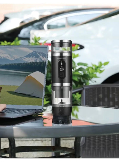 ماكينة قهوة محمولة 4 في 1 مع خفاق حليب، متوافقة مع كبسولات نسبريسو ودولسي جوستو وبودرة القهوة من Lepresso