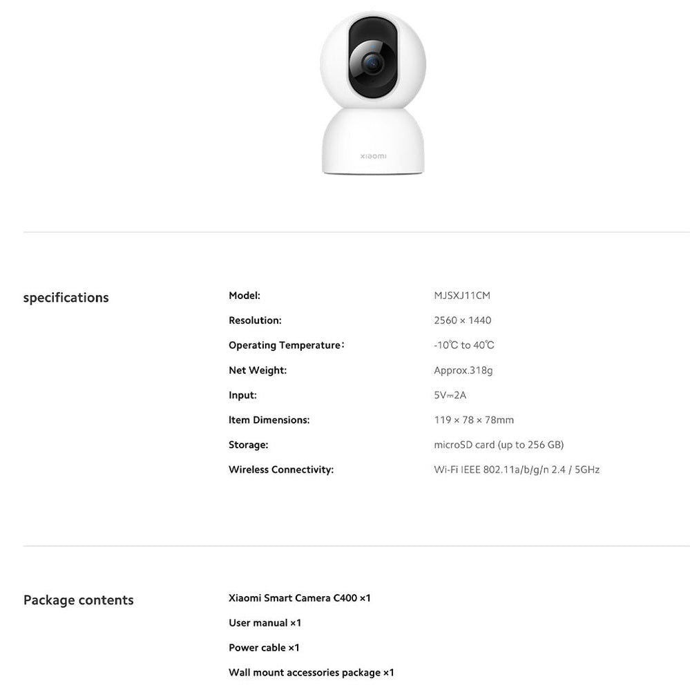 Xiaomi C400 - كاميرا ذكية فائق الوضوح داخل المنزل